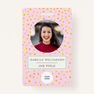 Badge Chic Pink Gold Dot Employé Photo ID Entreprise 