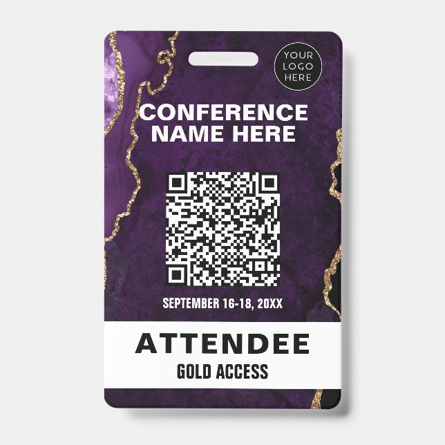 Badge Chic Purple Agate Gold Parties scintillant, événem (Avant)