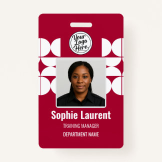 Badge Chic Red Geometric Employee ID Holder