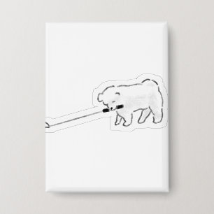 Badge Chien Blanc Mignon Tenant Une Laisse Dans La Bouch