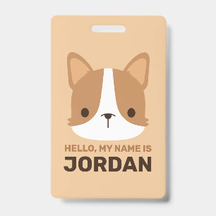 Badge Chien Corgi Mignon avec Nom Personnalisé