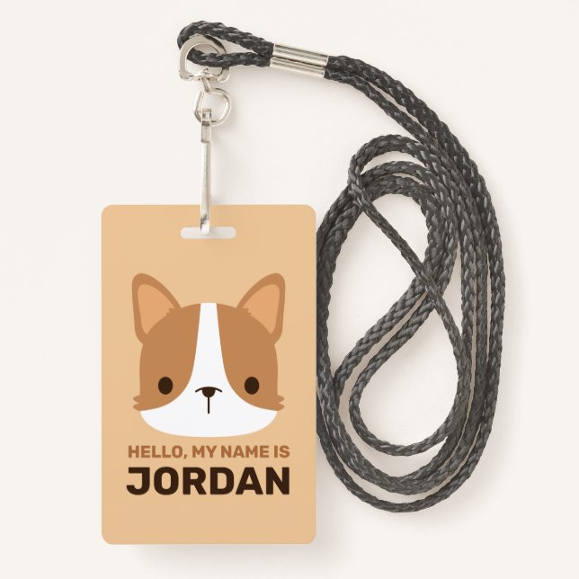 Badge Chien Corgi mignon avec nom personnalisé (Devant avec lanière)