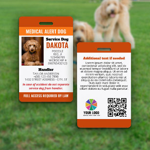 Badge Chien d'alerte médicale Logo QR Photo ID Orange