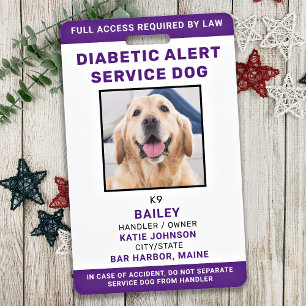 Badge Chien d'alerte pour diabétique ID Photo personnali