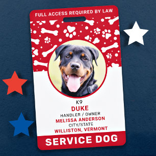 Badge Chien d'Assistance Empreintes de Patte Rouges Pers