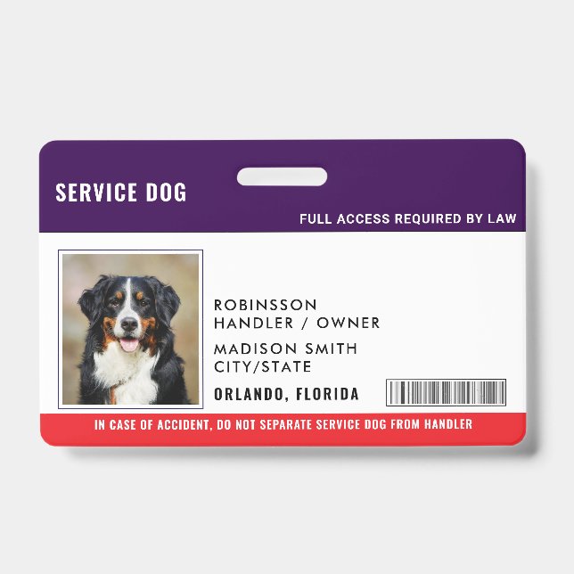 Badge Chien d'assistance personnalisé (Avant)