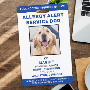 Badge Chien de service alerte allergie bleue photo perso