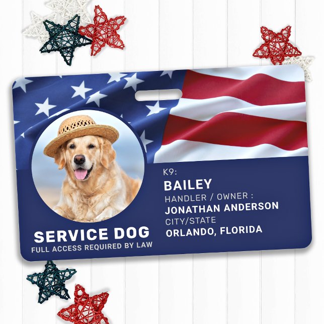 Badge Chien de service patriotique USA Photo ID Drapeau  (Créateur téléchargé)