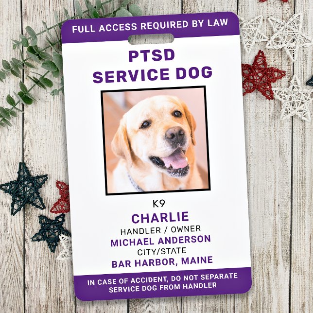 Badge Chien de service PTSD Personnalisé Simple Photo ID (Créateur téléchargé)