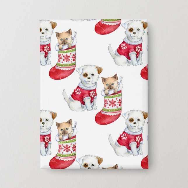 Badge Chien et chat de Noël (Recto)