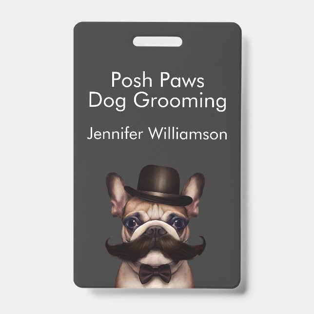 Badge Chien Groomer Funny QR Code gris (Avant)