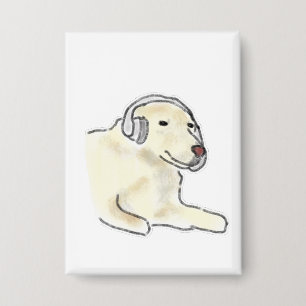Badge Chien Labrador crème portant des écouteurs