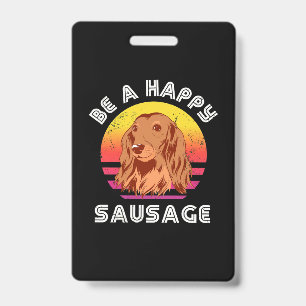 Badge Chien saucisse heureux rétro