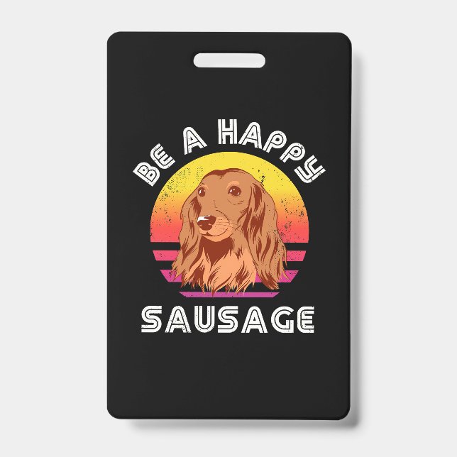 Badge Chien saucisse heureux rétro (Avant)