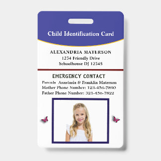 Badge Child Kid ID Identification Emergency Card 