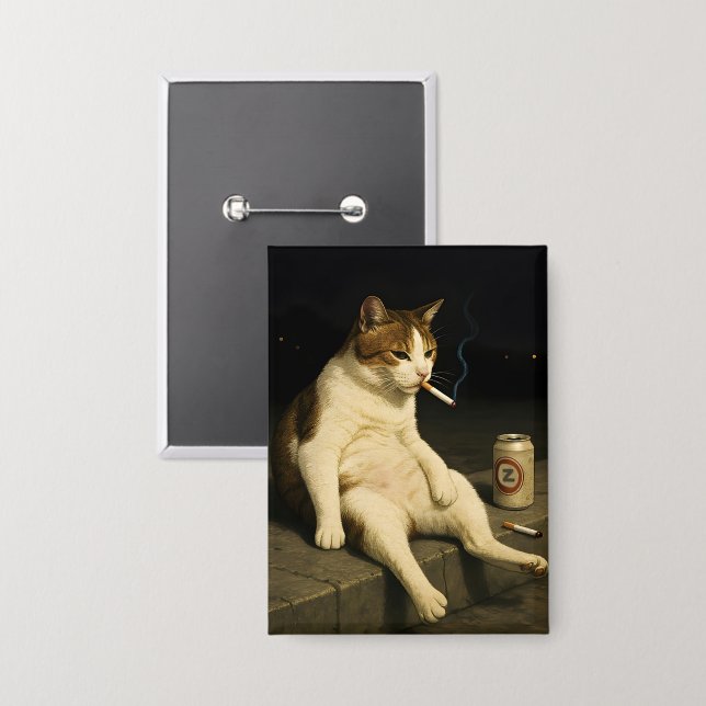 Badge Cigarette Kitten Funny Smoking Cat Gen Z Meme (Recto/Verso)