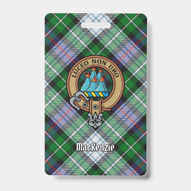 Badge Cimier Clan MacKenzie sur tartan de soirée (Avant)