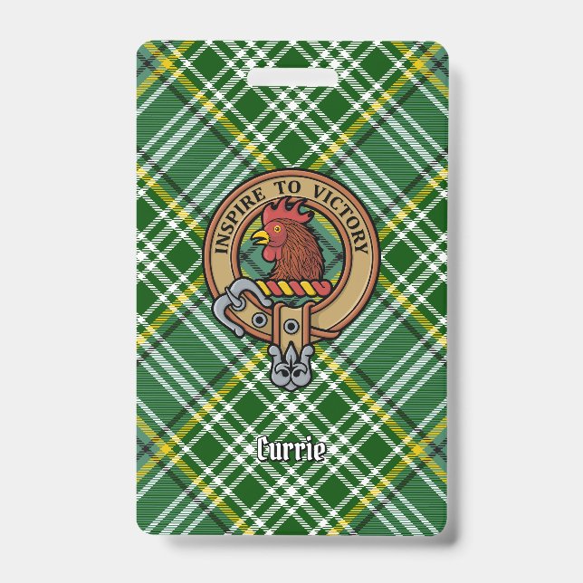 Badge Cimier de coq Clan Currie sur Tartan (Face)