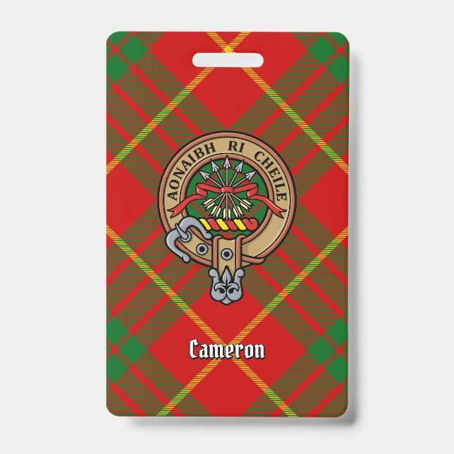 Badge Cimier du clan Cameron sur tartan (Avant)