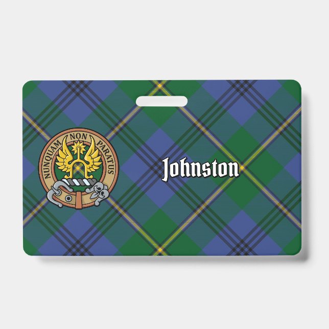Badge Cimier du Clan Johnston sur tartan (Avant)