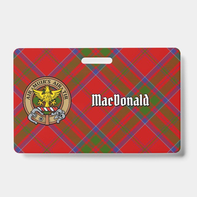 Badge Cimier du Clan MacDonald de Keppoch sur tartan (Avant)
