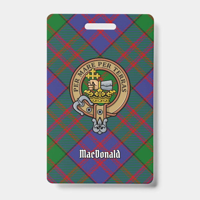 Badge Cimier du clan MacDonald sur tartan (Avant)