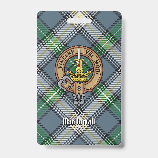 Badge Cimier du clan MacDowall sur tartan (Avant)