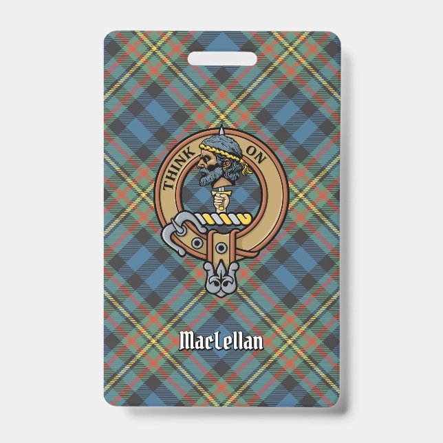Badge Cimier du clan MacLellan sur tartan ancien (Avant)