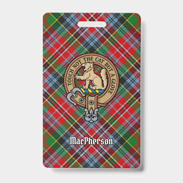 Badge Cimier du clan MacPherson sur tartan (Avant)