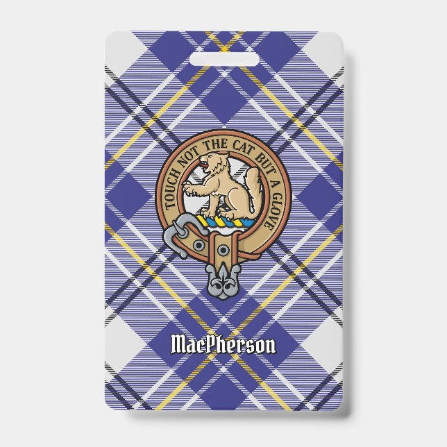 Badge Cimier du clan MacPherson sur tartan bleu de robe (Avant)