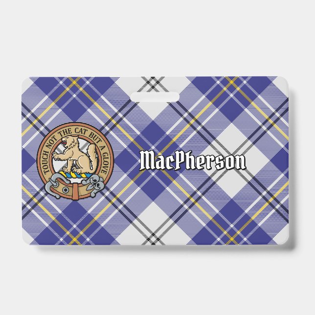Badge Cimier du clan MacPherson sur tartan de robe bleue (Avant)