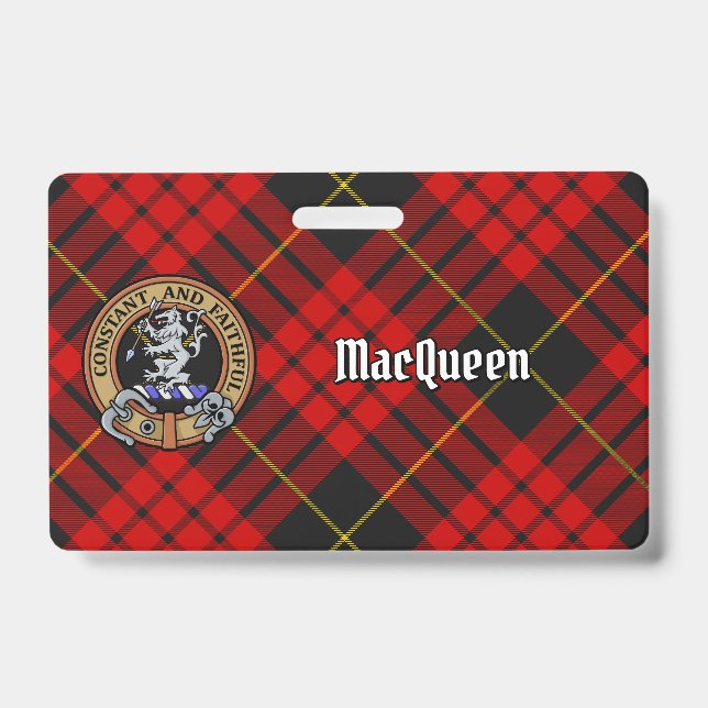 Badge Cimier du clan MacQueen sur tartan (Avant)