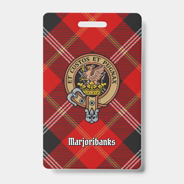 Badge Cimier du clan Marjoribanks sur tartan (Avant)