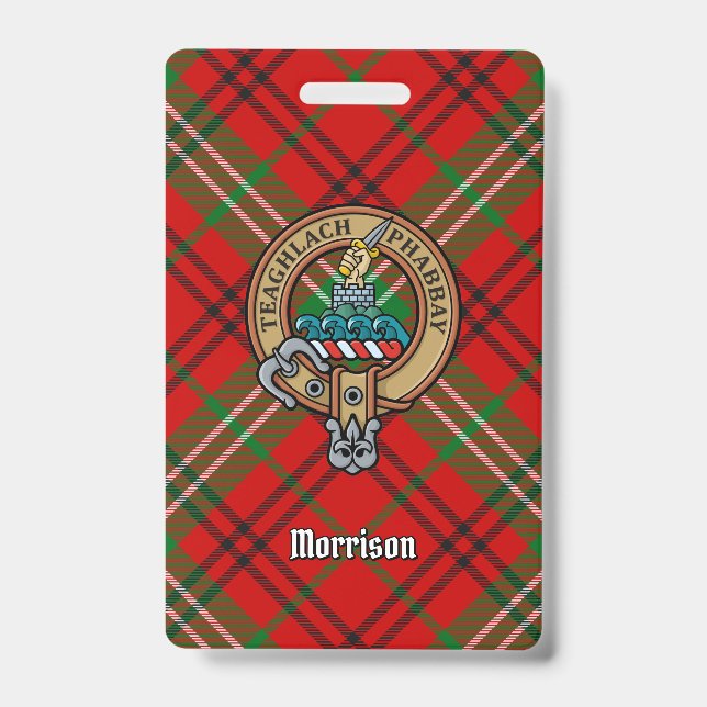 Badge Cimier du clan Morrison sur tartan rouge (Avant)