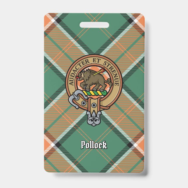 Badge Cimier du clan Pollock sur tartan (Avant)