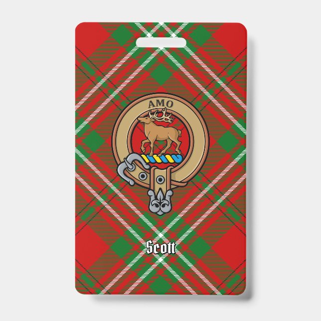Badge Cimier du clan Scott sur tartan rouge (Avant)
