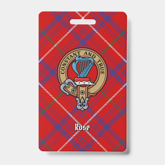 Badge Cimier Rose de clan sur Tartan (Face)