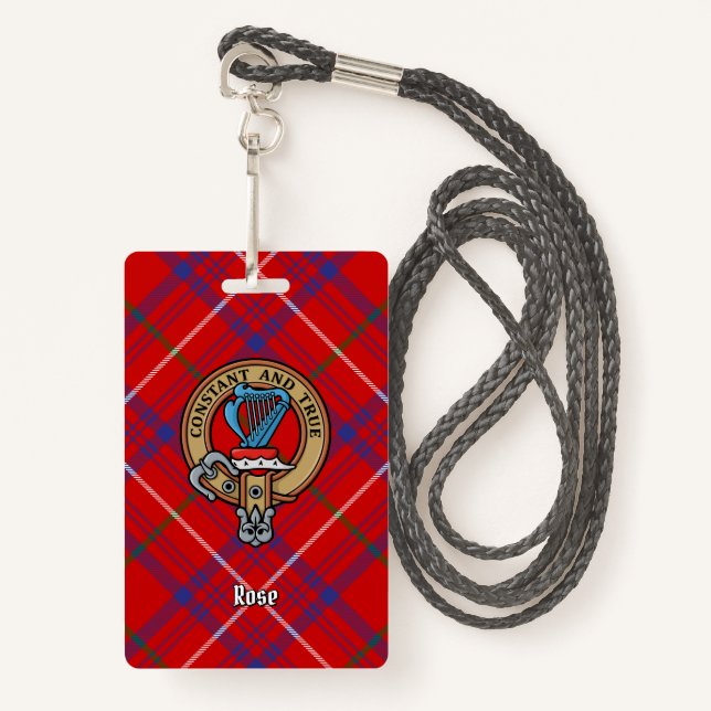 Badge Cimier Rose de clan sur Tartan (Devant avec lanière)