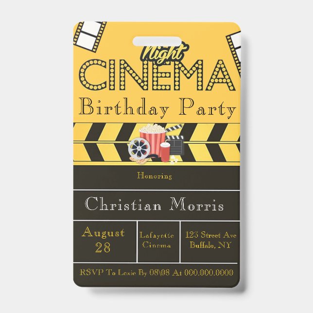 Badge Cinéma branché à tout âge fête d'anniversaire (Avant)