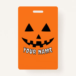 Badge Citrouille orange personnalisé Halloween Votre Nom