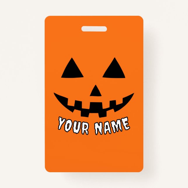 Badge Citrouille orange personnalisé Halloween Votre Nom (Devant)