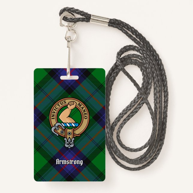 Badge Clan Armstrong Crest sur Tartan (Devant avec lanière)