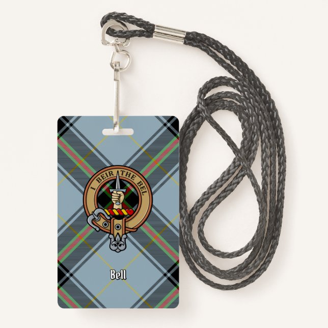 Badge Clan Bell Crest sur Tartan (Devant avec lanière)