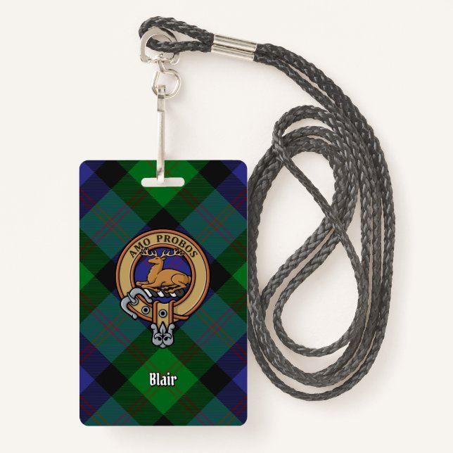 Badge Clan Blair Crest sur Tartan (Devant avec lanière)