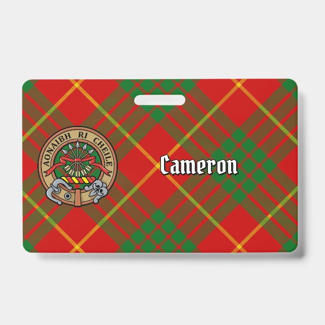 Badge Clan Cameron Crest sur Tartan (Avant)