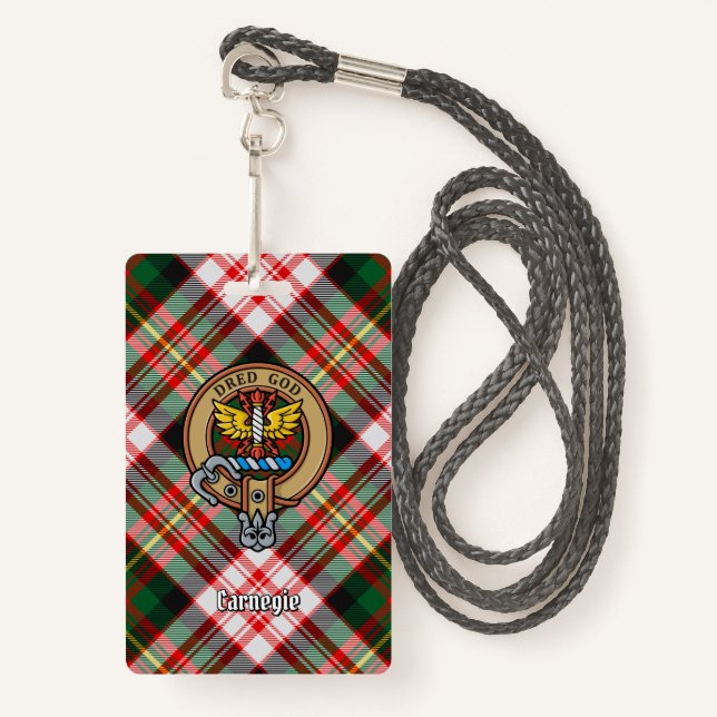 Badge Clan Carnegie Crest sur la robe Tartan (Devant avec lanière)