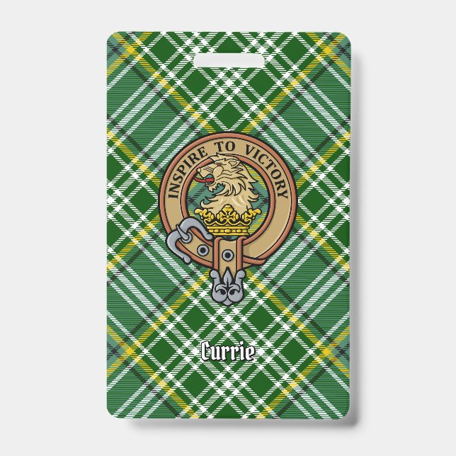 Badge Clan Currie Lion Crest sur Tartan (Avant)