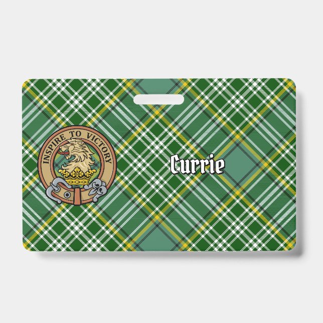Badge Clan Currie Lion Crest sur Tartan (Avant)