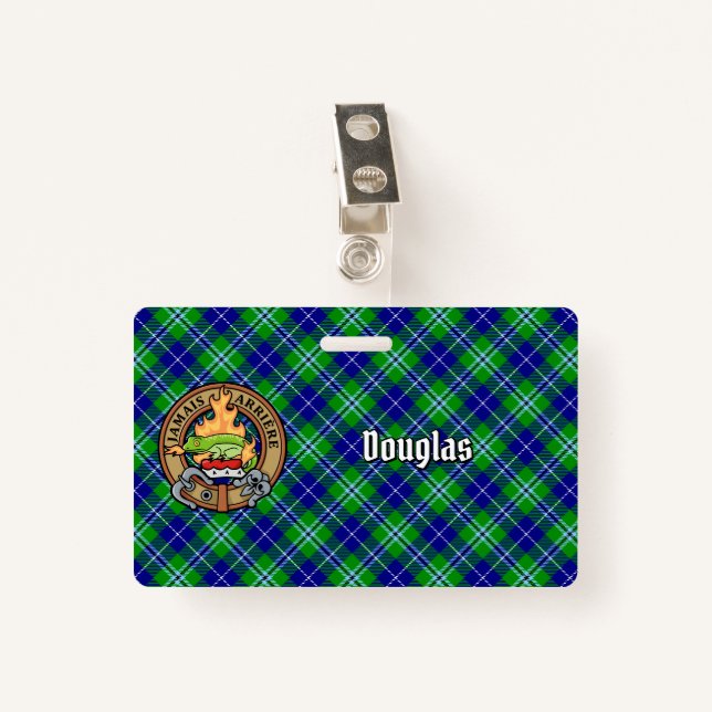 Badge Clan Douglas Crest sur Tartan (Devant avec clip)