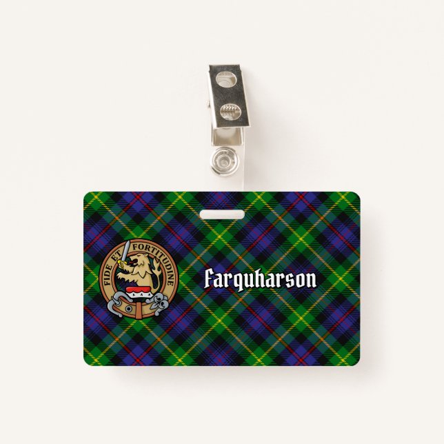 Badge Clan Farquharson Crest sur Tartan (Devant avec clip)
